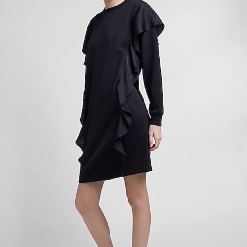 SOLD Black Ruffle Detail Sweatshirt Dress - Picture 3 of 4